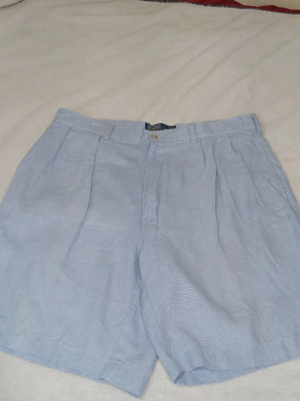 Vintage Polo Ralph Lauren Tyler Linen Shorts Men 38 Blue Pleated 100% Linen 90s